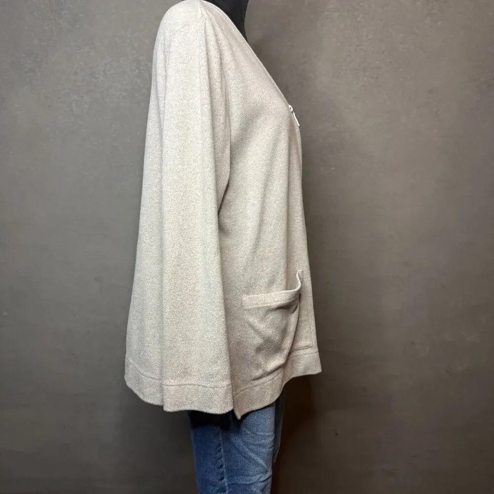 Company Ellen Tracy Zip Front Cardigan Sweater Women’s M Beige Soft Knit